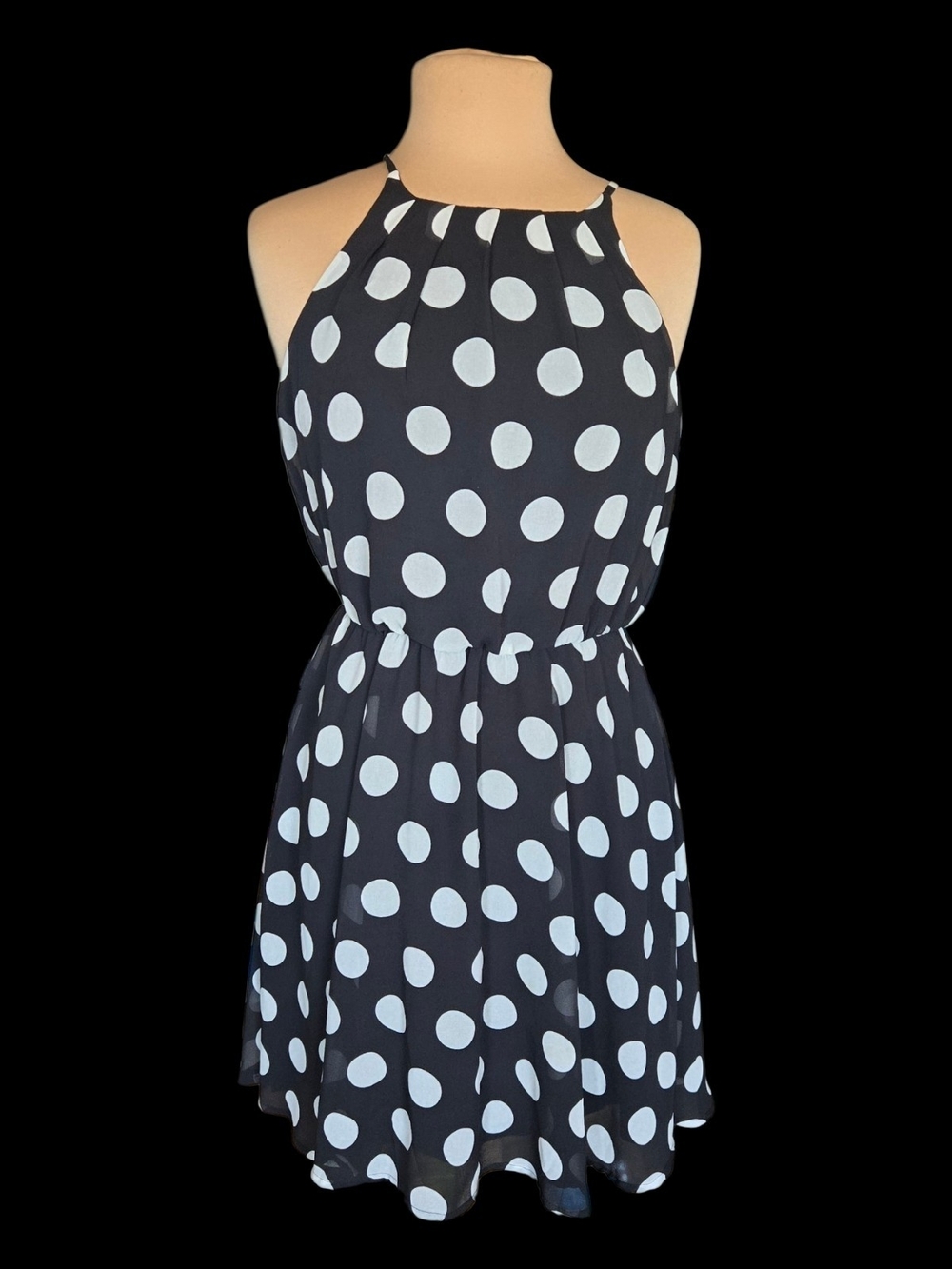 Black & White Polka Dot Halter Mini Dress Sz M